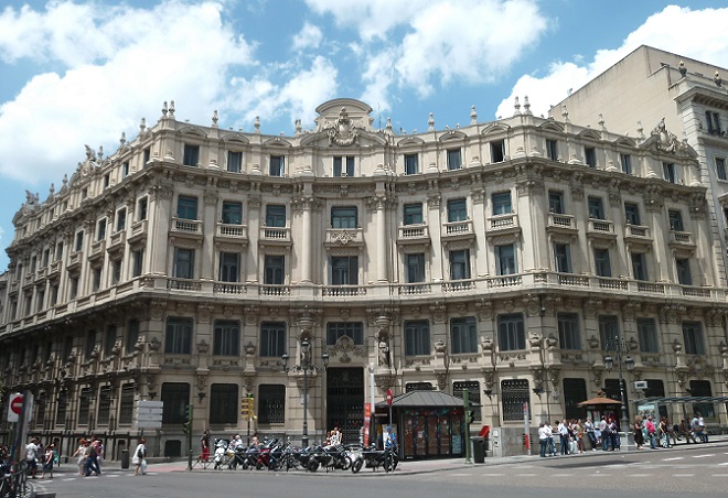 Former Banco Hispano Americano building in Madrid (Spain). Built in 1905.